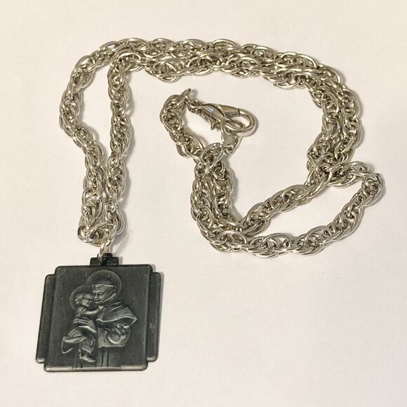 Vintage St. Saint Anthony of Padua Pendant Necklace Silver Plated Christian 19" - Picture 7 of 10